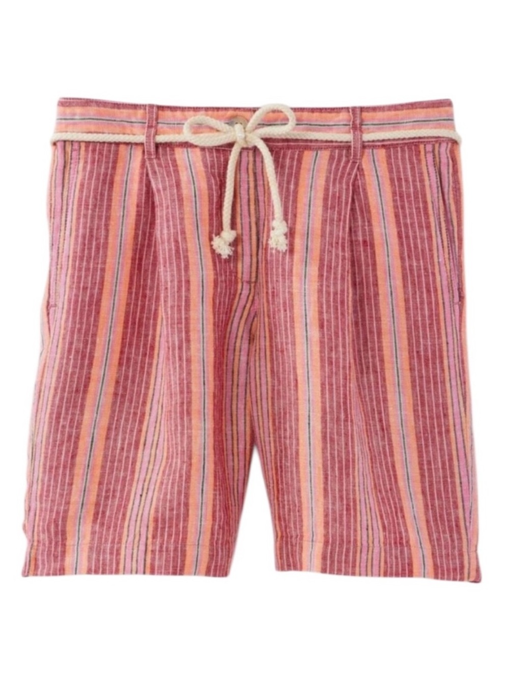 J. Jill Love Linen Pleated Shorts 12 Cape Cod Red Stripe Coastal Nautical NWT